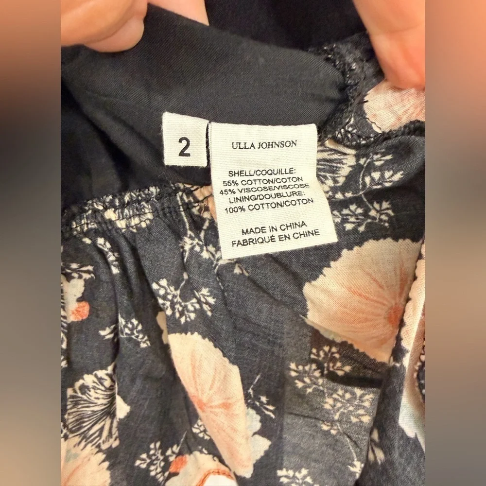 Ulla Johnson Nadya Short Sleeve Blouse Noir Floral Size 2